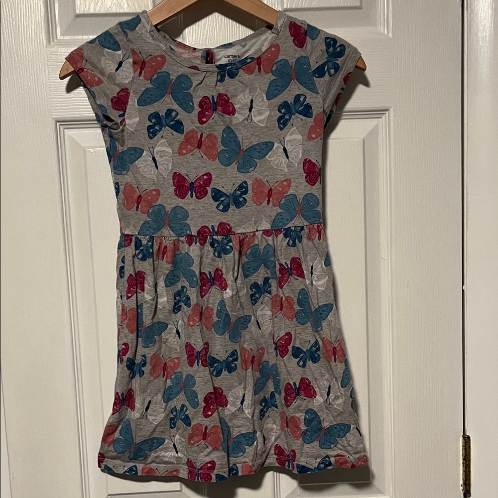 Carter's Gray Dress with Blue & Pink Butterfly Print